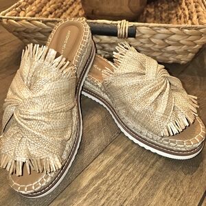 ANTONIO MELANI Tan Woven Fringe Sandals NWT